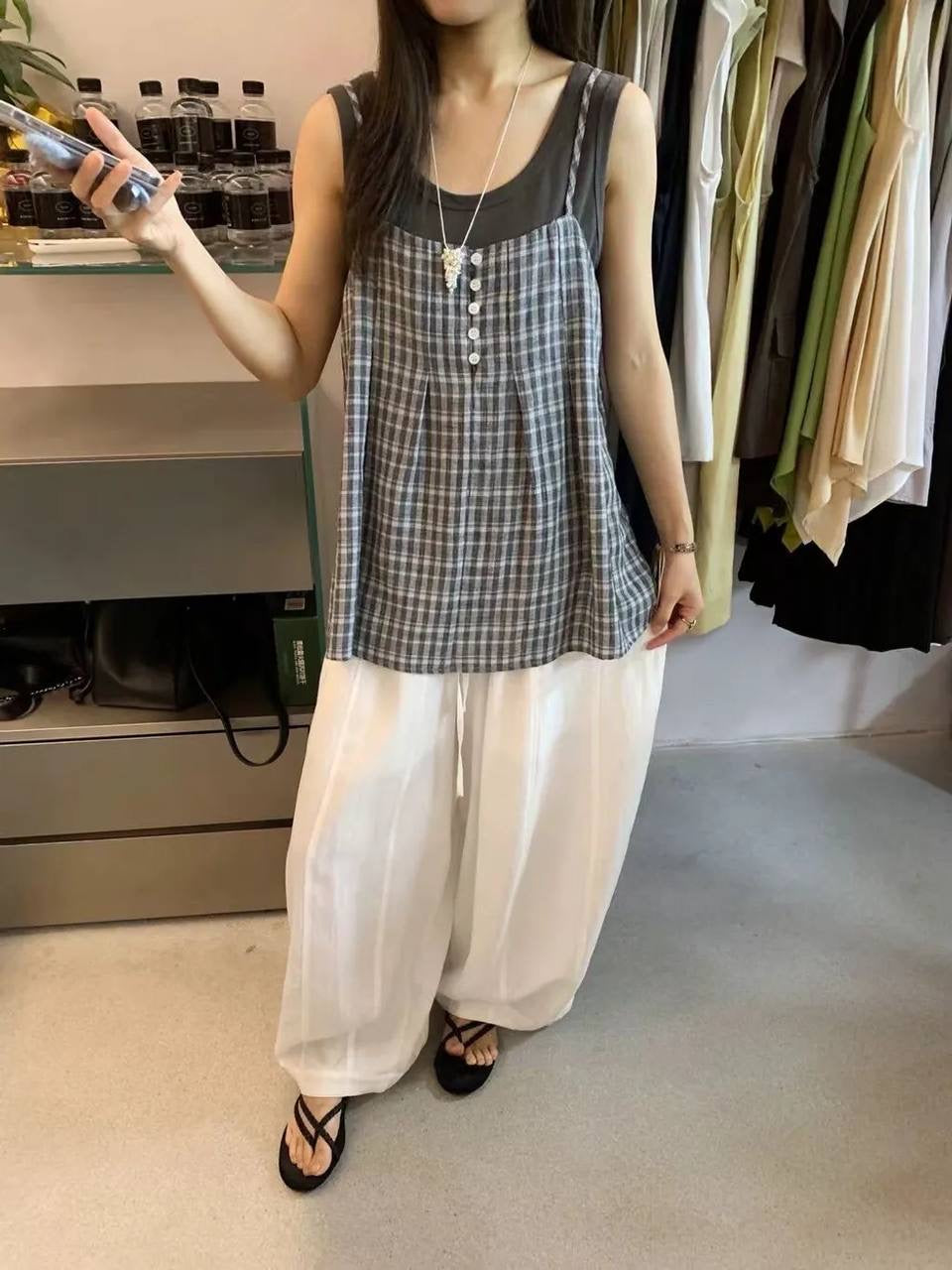 Mila Checkered Layered Top