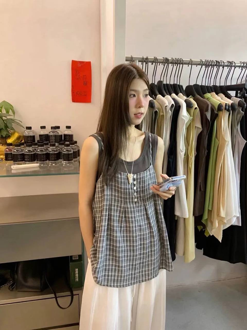 Mila Checkered Layered Top