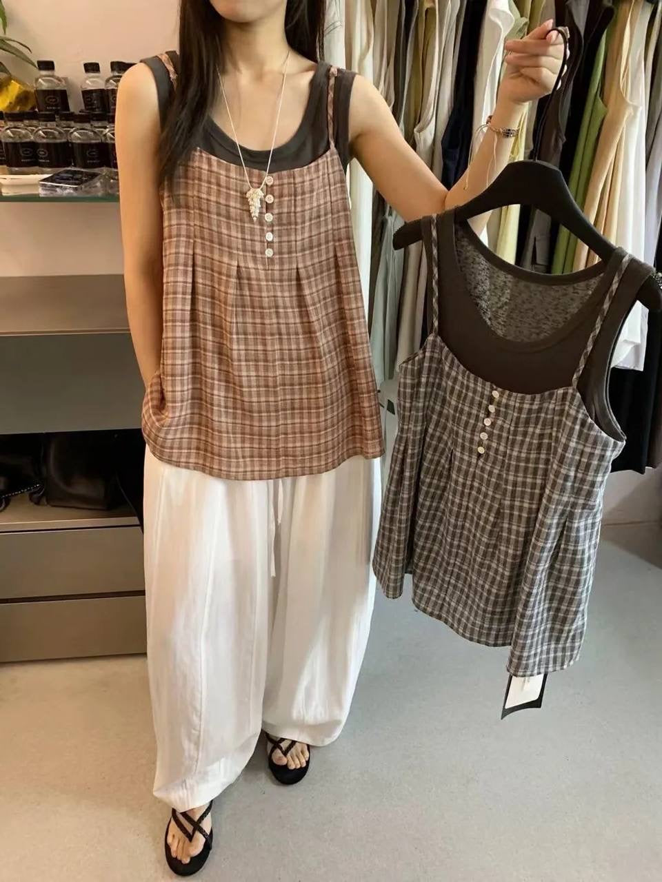 Mila Checkered Layered Top