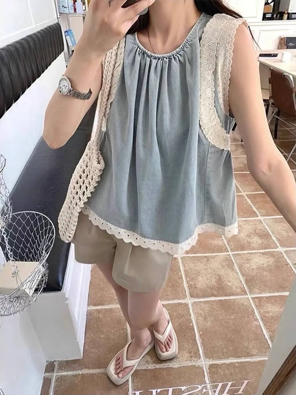 Lace Denim Top