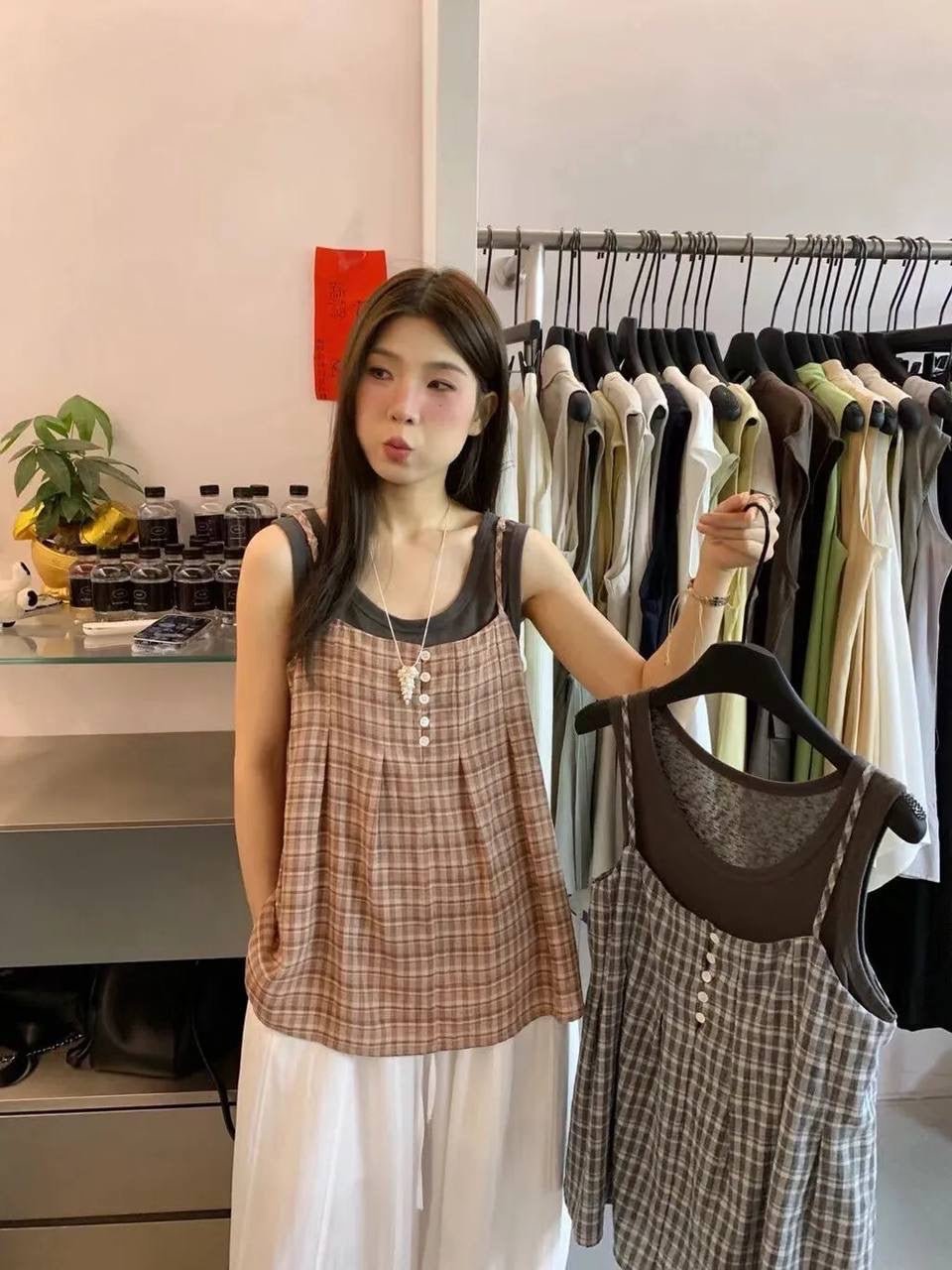 Mila Checkered Layered Top