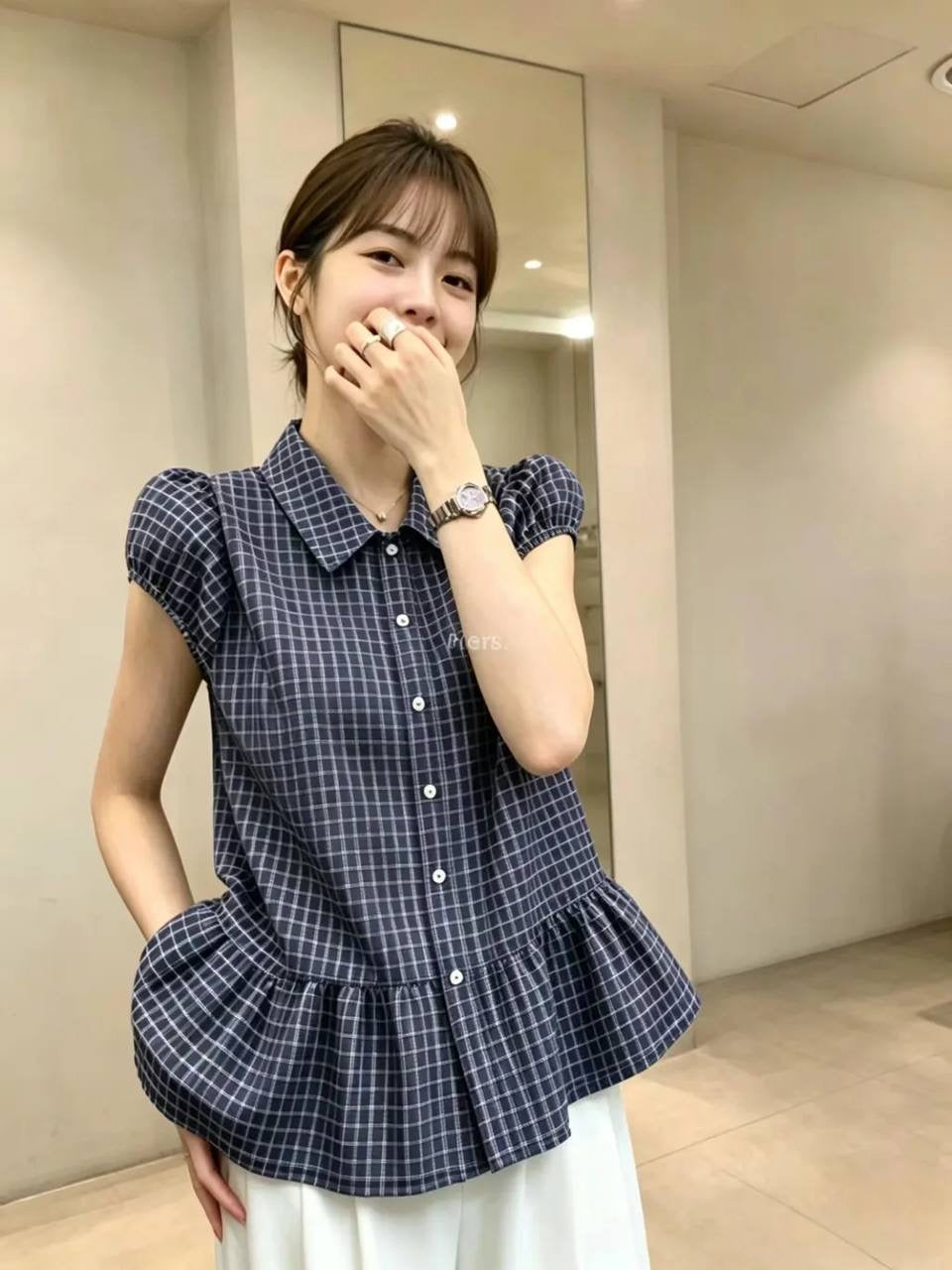 Checkered Peplum Top