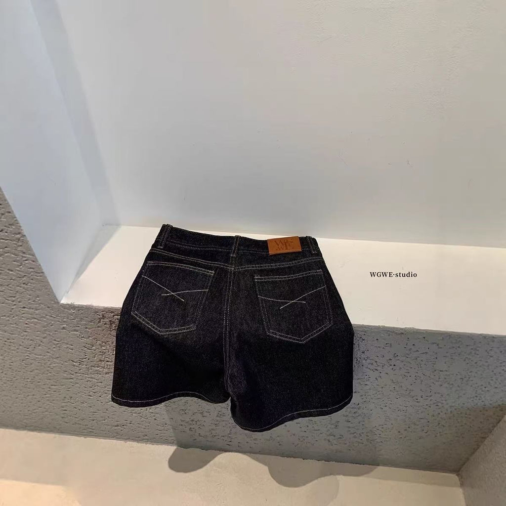High Waisted Wide Leg Denim Shorts