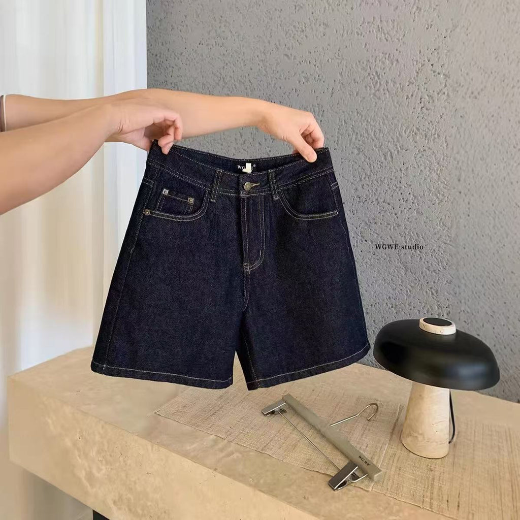 High Waisted Wide Leg Denim Shorts